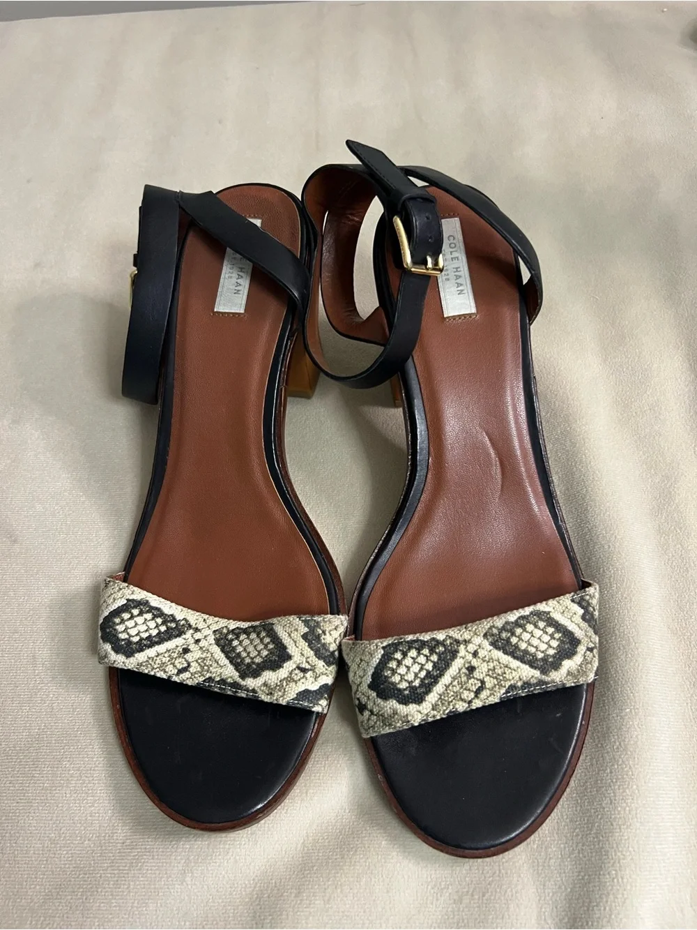 🖤🐍 Cole Haan Grand.OS Snake Print Block Heel Sandals Size 10B 🐍🖤